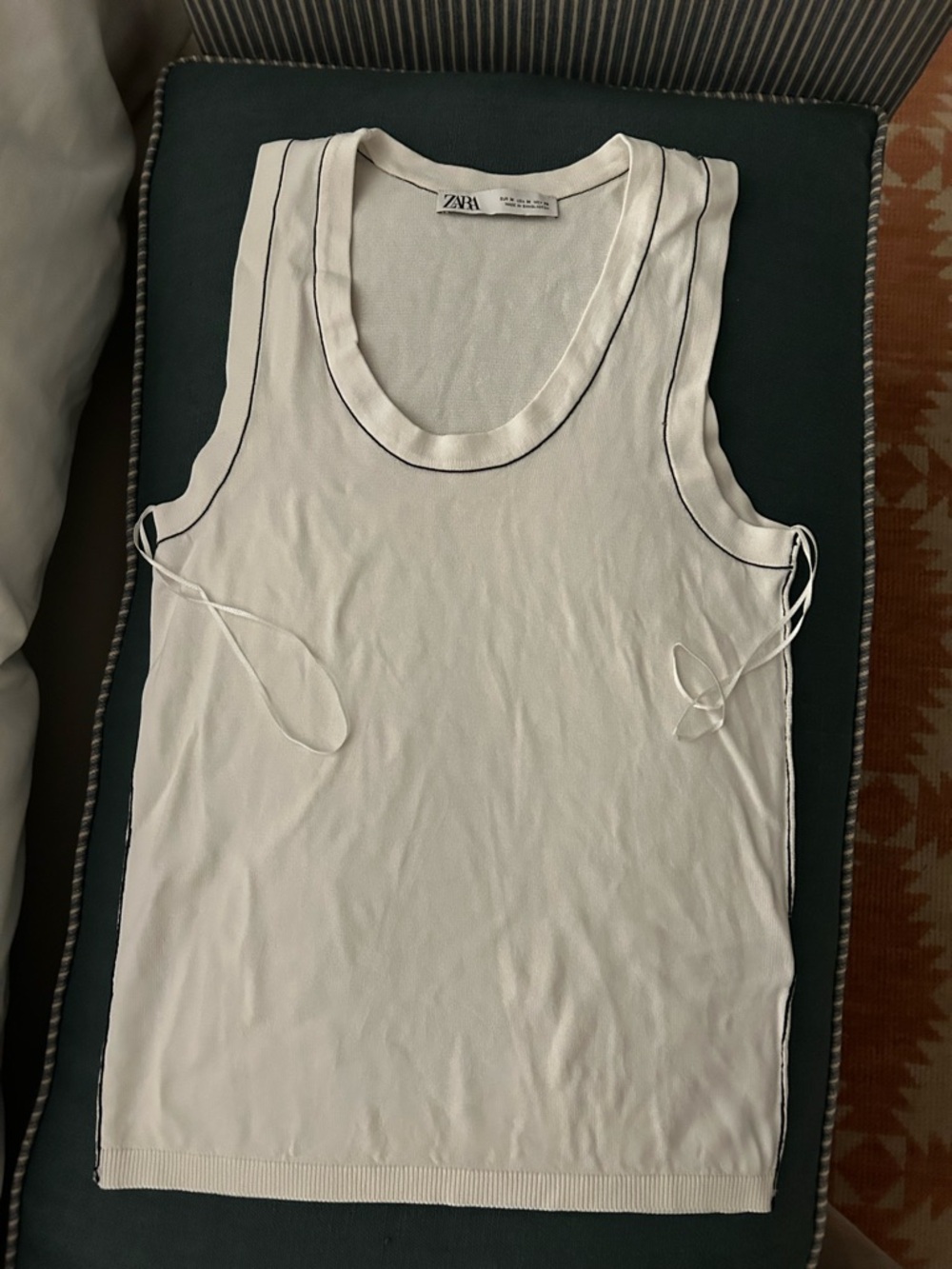 ZARA Cream Sleeveless Tank with Black Contrast Trim